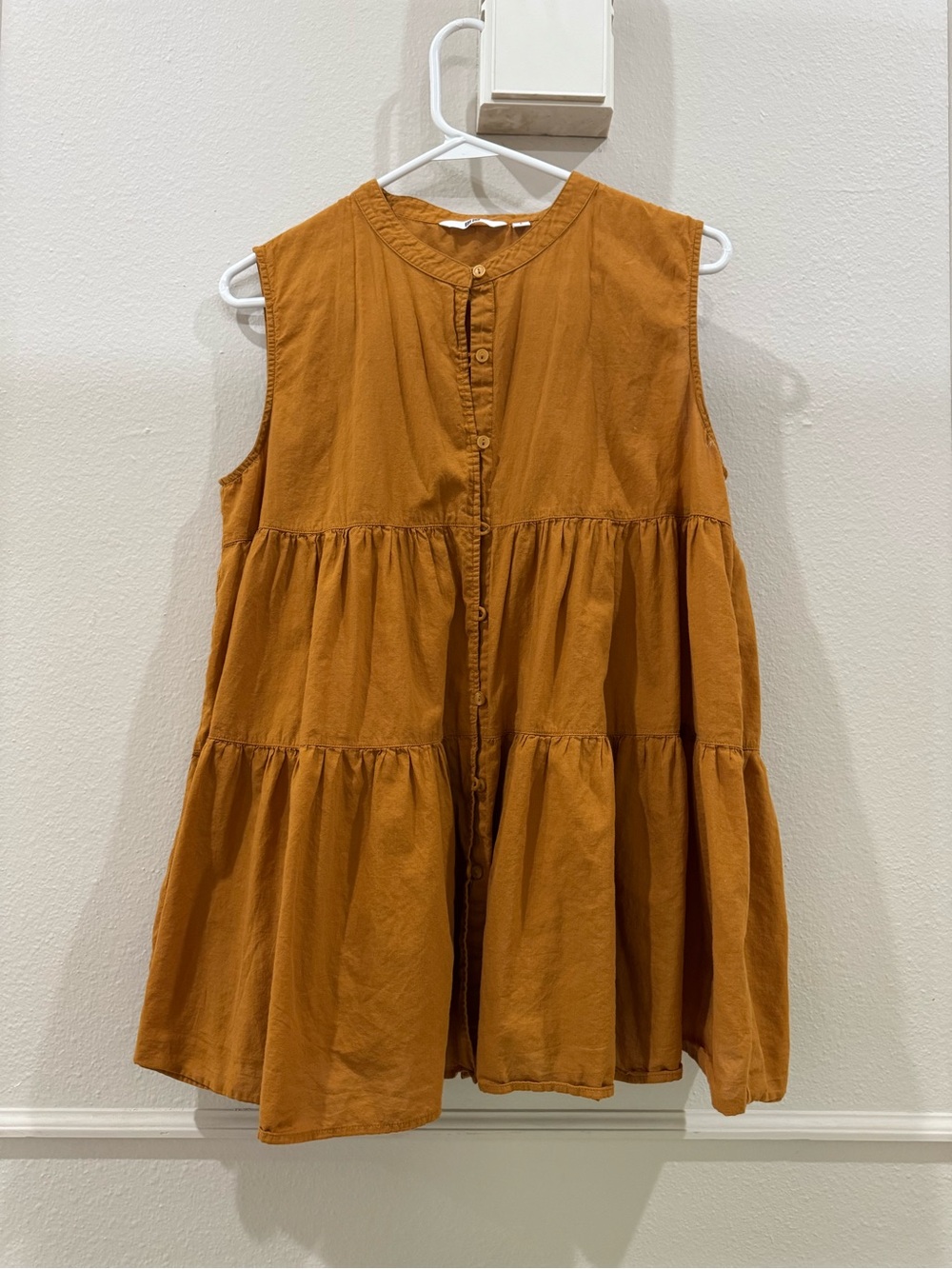 Uniqlo Rust Baby Doll Tiered Sleeveless Top size Large